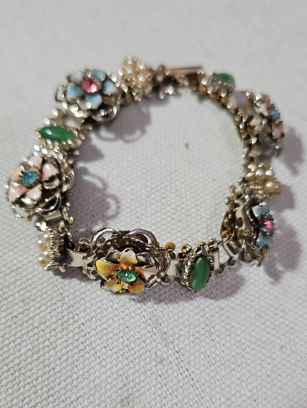 Floral Multi-Color Enamel & Gemstone Bracelet